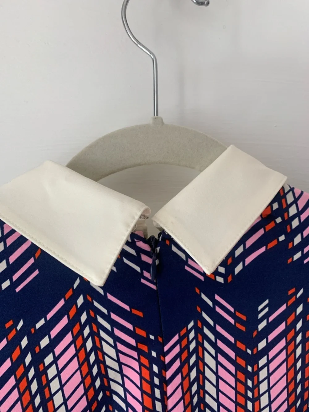 JB by Julie Brown Navy Dress with Pink Chevron Print and White Collar - Picture 4 of 10